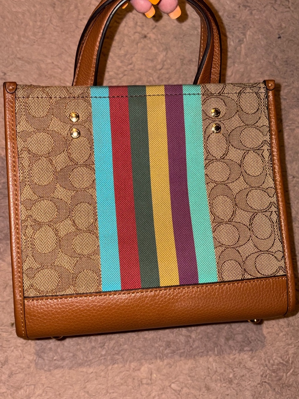 Coach Brown Signature Canvas Satchel with Multicolor Stripe - Picture 2 of 7